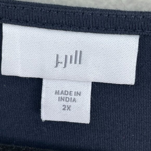J Jill Womens Plus 2X Navy Embroidered Tunic Top Cotton Tencel Blend 3/4 Sleeve - Picture 4 of 10
